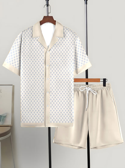 2pcs Men's Shirt and Shorts Set: Loose Cuban Collar Short Sleeve Shirt with Casual Outdoor Sports Vacation Outfit