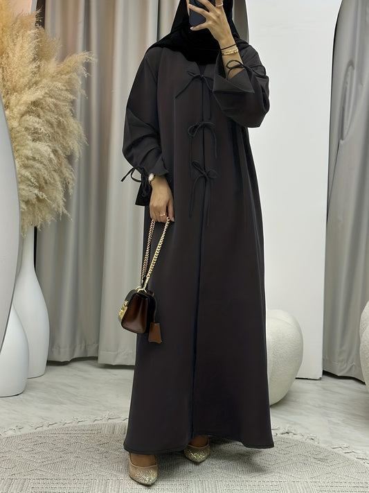 /Unisex Black Abaya Robe - Full-Length Islamic Dress with Adjustable Lace-Up Hooded Collar, Long Sleeve Traditional Muslim Gown for Hajj, Ramadan & Daily Wear - Machine Washable Loose Fit (No Stretch)