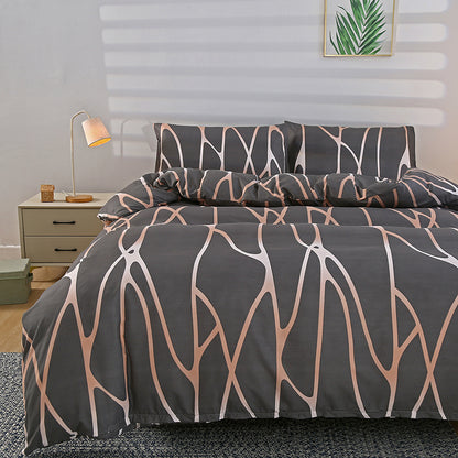 3pcs 100% Polyester Brushed Bedding Set, Floral Plant Print, Duvet Cover with 2 Pillowcases, Zipper Closure, Breathable, Machine Washable, Home Hotel Bedding Kit