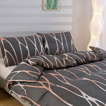 3pcs 100% Polyester Brushed Bedding Set, Floral Plant Print, Duvet Cover with 2 Pillowcases, Zipper Closure, Breathable, Machine Washable, Home Hotel Bedding Kit