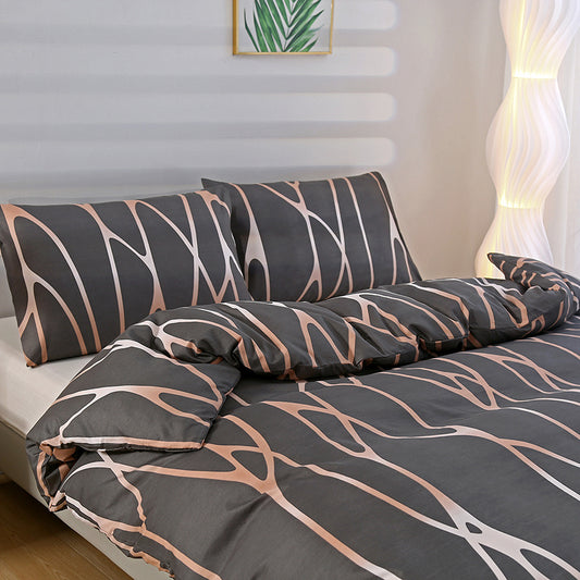 3pcs 100% Polyester Brushed Bedding Set, Floral Plant Print, Duvet Cover with 2 Pillowcases, Zipper Closure, Breathable, Machine Washable, Home Hotel Bedding Kit