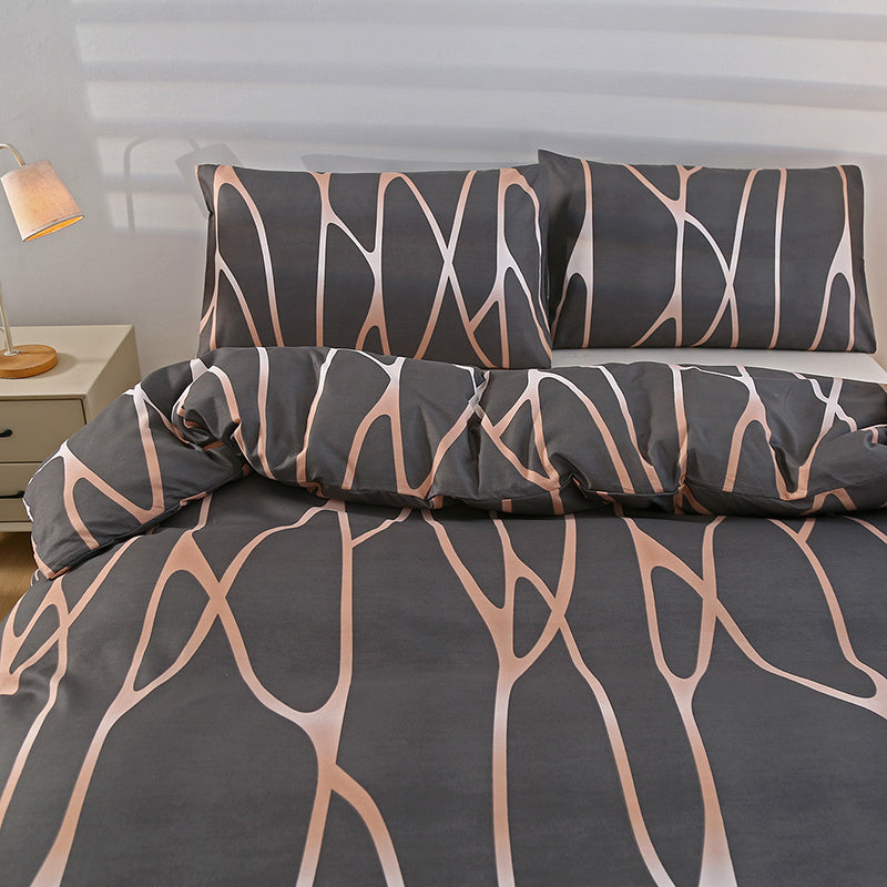 3pcs 100% Polyester Brushed Bedding Set, Floral Plant Print, Duvet Cover with 2 Pillowcases, Zipper Closure, Breathable, Machine Washable, Home Hotel Bedding Kit