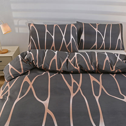 3pcs 100% Polyester Brushed Bedding Set, Floral Plant Print, Duvet Cover with 2 Pillowcases, Zipper Closure, Breathable, Machine Washable, Home Hotel Bedding Kit