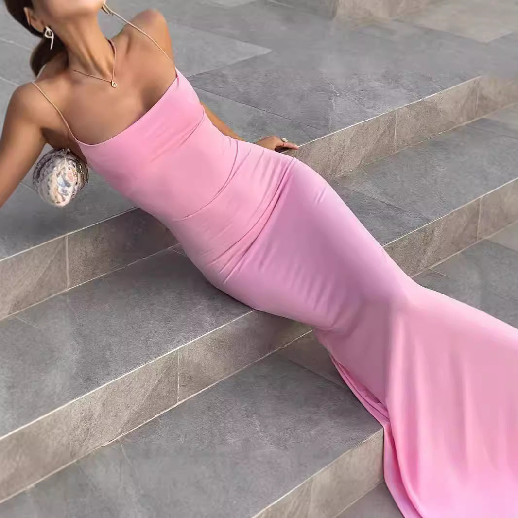 One shoulder backless slimming and sexy elegant dress