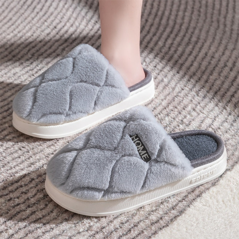 Plush Slippers Winter For Women Indoor Floor Bedroom Home Slipper Warm Solid House Shoes Men Couple