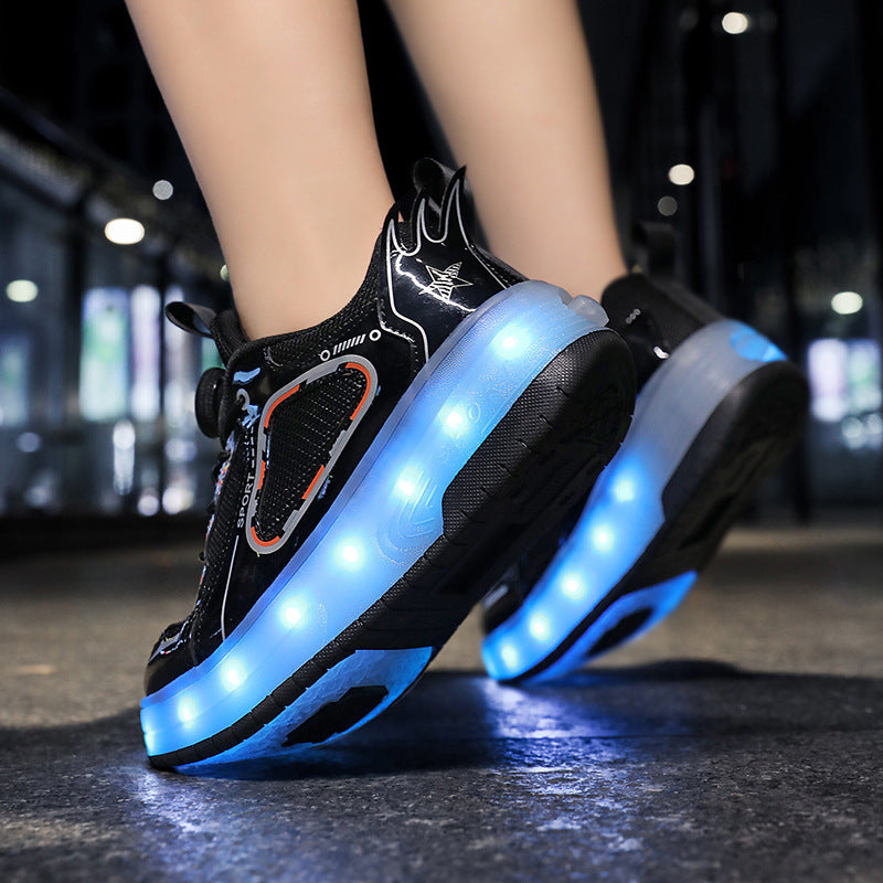 Mesh Double Wheel Heelys Children's Luminous Charging Roller Skating Deformation Skate Shoes