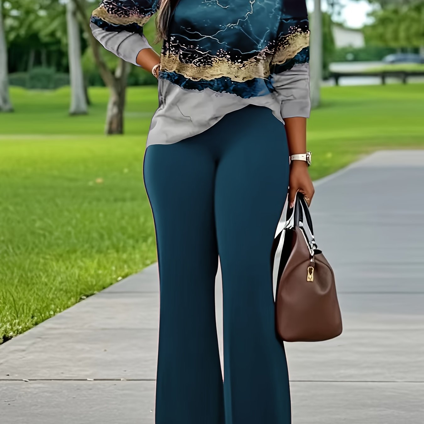 [Casual 2pcs Set] 2pcs Stylish Women's Casual Print Long Sleeve and Pants Set | Perfect for Daily Outdoors