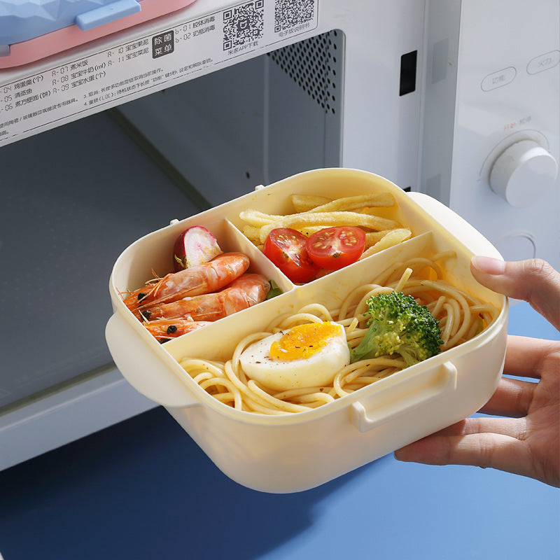 Microwaveable portable fresh-keeping lunch box with compartments and cutlery