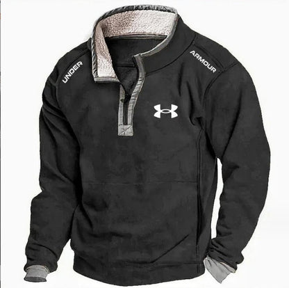 Men's Casual Hoodie with Stand Collar and Zipper Closure Fleece Lined Sweatshirt for Autumn and Winter