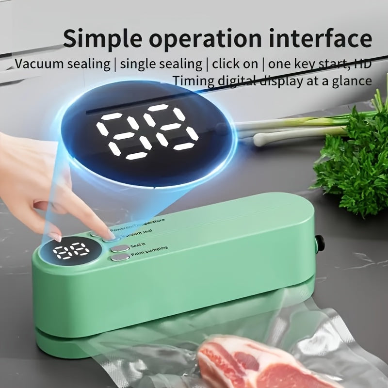 [Kolzp food vacuum sealer] Compact USB Rechargeable Vacuum Sealer Kit | Digital Display, Quick Sealing, Includes Pump & Airtight Bags | Food Preservation for Meat, Fruits, Vegetables | Space-Saving Design, Ideal Christmas Gif