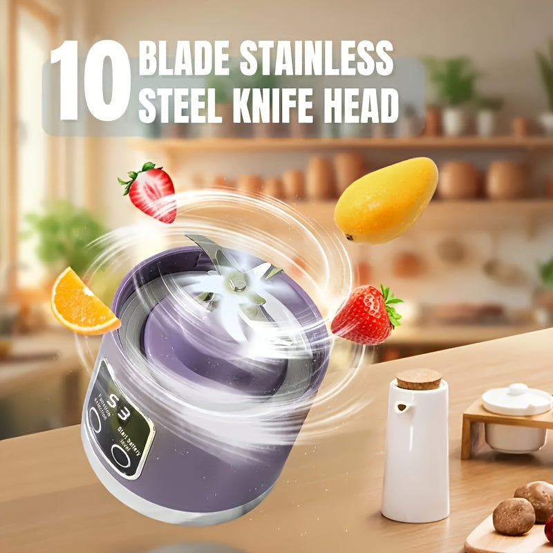 [USB-Powered Portable Blender] USB-Powered Portable Blender & Juicer with Digital Display, Stainless Steel Blade & Large Capacity (10.14-16.91oz) - Cordless Electric Mixer for Smoothies, Ice, Fresh Fruit Drinks - Compact Desi