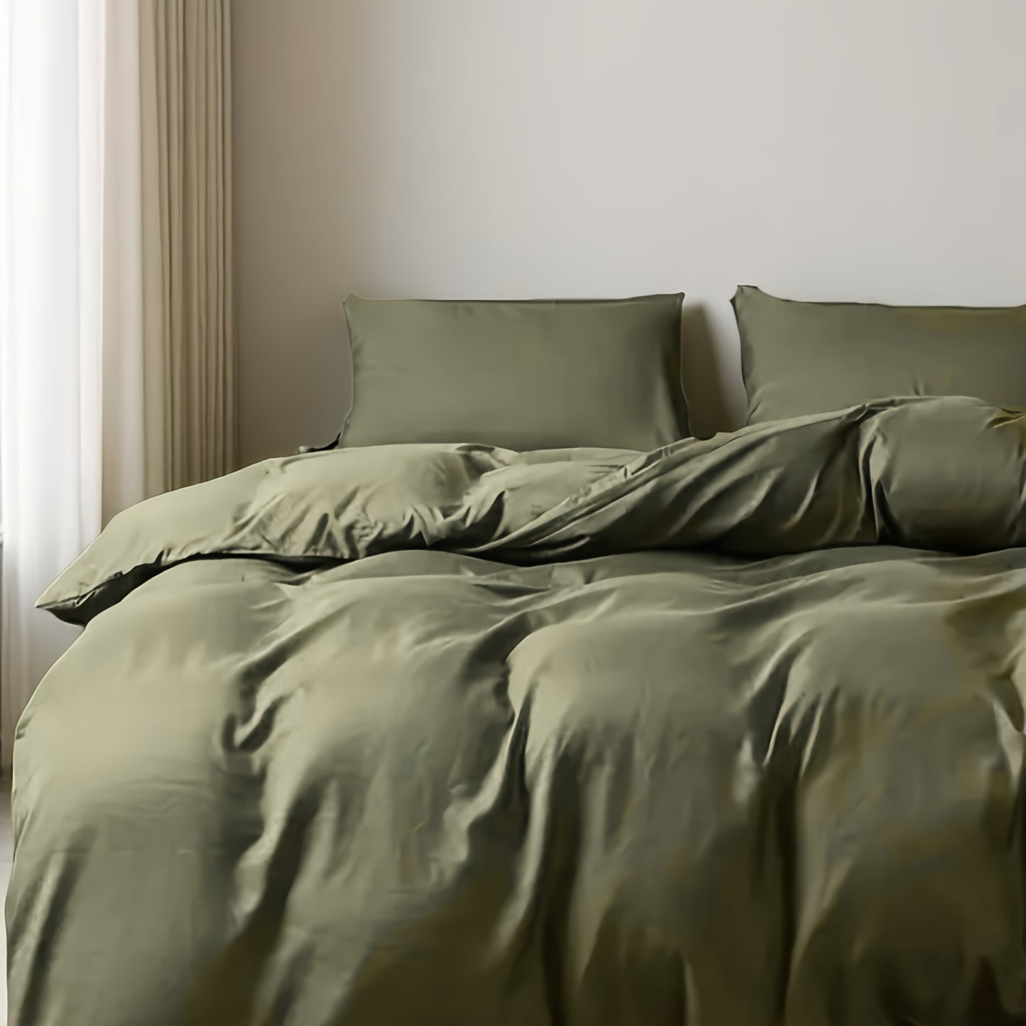 3pcs Army Green Duvet Cover Set, Soft and Comfortable Bedding for Bedroom/Guest Room/Dorm/Hotel 1*Duvet Cover + 2*Pillowcases (No Filling), Invisible Zipper Design, Machine Washable, All-Season Use