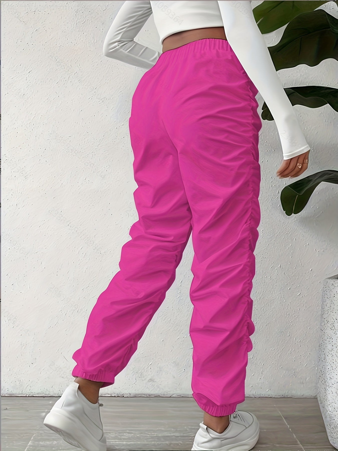 Elegant Full-Length Wrinkle/pleated Hem Pants - Solid Color Smooth Non-Stretch Leg for Dress Pants, Spring/Summer Casual & Dress Wear, Machine Washable Regular Fit Trousers