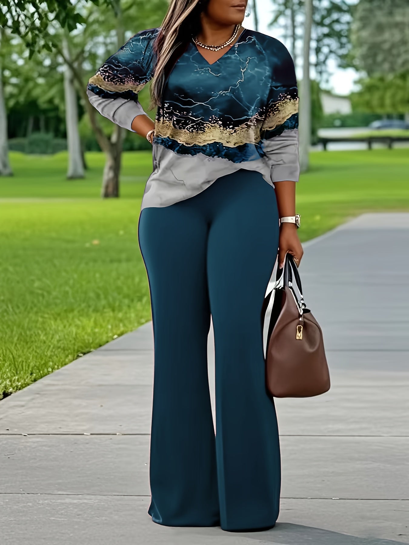 [Casual 2pcs Set] 2pcs Stylish Women's Casual Print Long Sleeve and Pants Set | Perfect for Daily Outdoors