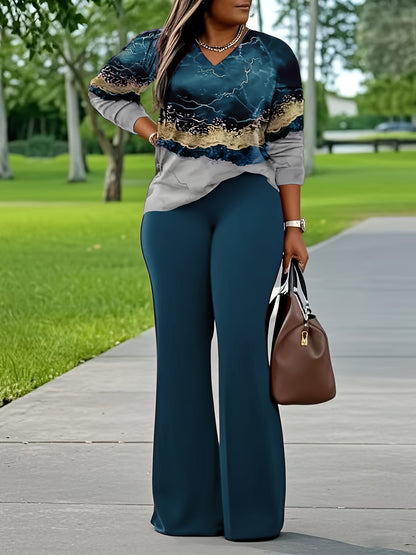 [Casual 2pcs Set] 2pcs Stylish Women's Casual Print Long Sleeve and Pants Set | Perfect for Daily Outdoors