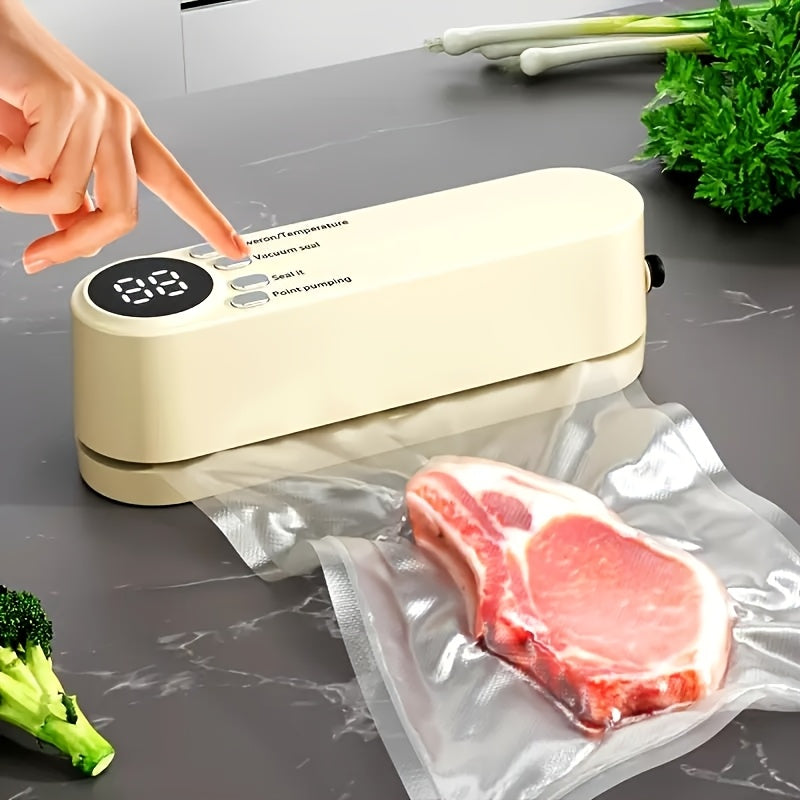 [Kolzp food vacuum sealer] Compact USB Rechargeable Vacuum Sealer Kit | Digital Display, Quick Sealing, Includes Pump & Airtight Bags | Food Preservation for Meat, Fruits, Vegetables | Space-Saving Design, Ideal Christmas Gif