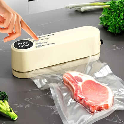 [Kolzp food vacuum sealer] Compact USB Rechargeable Vacuum Sealer Kit | Digital Display, Quick Sealing, Includes Pump & Airtight Bags | Food Preservation for Meat, Fruits, Vegetables | Space-Saving Design, Ideal Christmas Gif