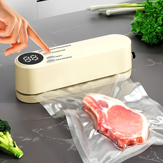 [Kolzp food vacuum sealer] Compact USB Rechargeable Vacuum Sealer Kit | Digital Display, Quick Sealing, Includes Pump & Airtight Bags | Food Preservation for Meat, Fruits, Vegetables | Space-Saving Design, Ideal Christmas Gif