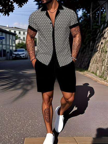 2pcs Men's Shirt and Shorts Set: Loose Cuban Collar Short Sleeve Shirt with Casual Outdoor Sports Vacation Outfit