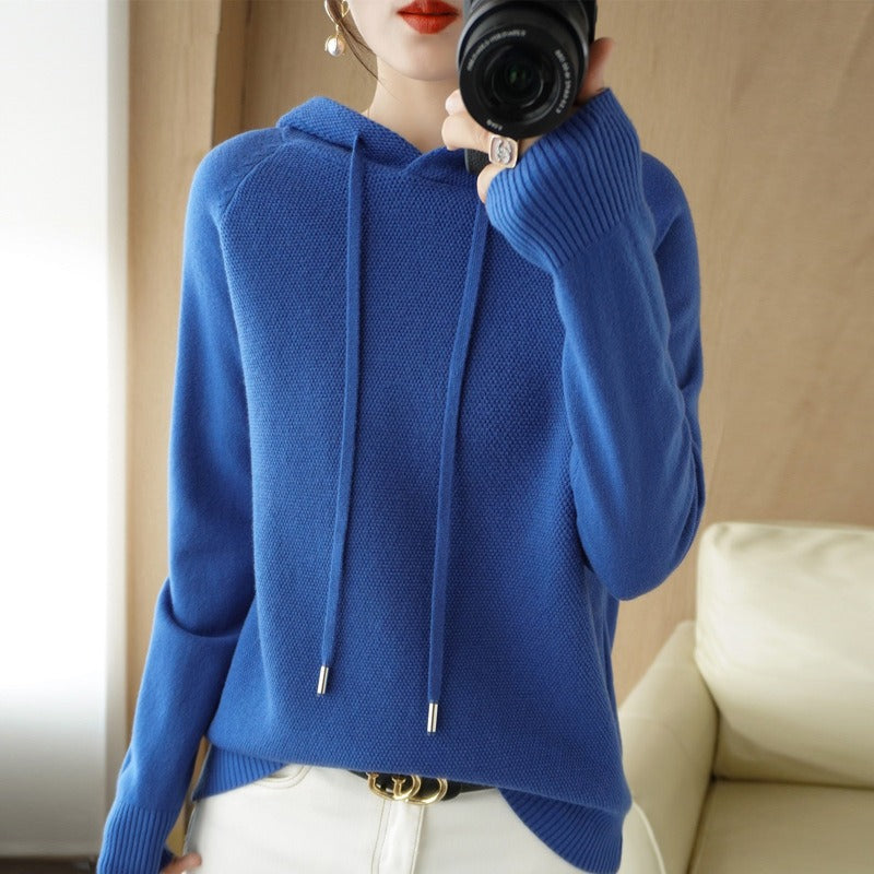 Autumn and Winter Women's Hooded Wool Knitwear Korean Version Loose Fashion Sweater Thickened Sweater Bottom Coat Top