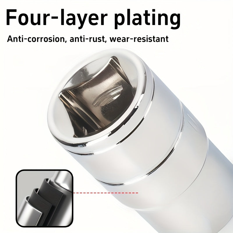 10pcs Wireless Impact Wrench Set with 1/2 Inch Drive Short Wall Metric Sockets (8mm-19mm) - Professional Automotive Repair Tools & Hand Tools, Heavy-Duty Impact Wrench for Car Maintenance, Machinery Repair, Durable Steel Cons