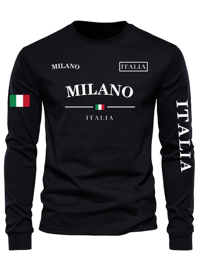 Men's Outdoor Casual Sports Long Sleeve T-Shirt - Crew Neck, Fleece-Lined Warm Base Layer for Autumn/Winter, Polyester and Spandex Blend, Machine Washable, Grappling, Wear On Body