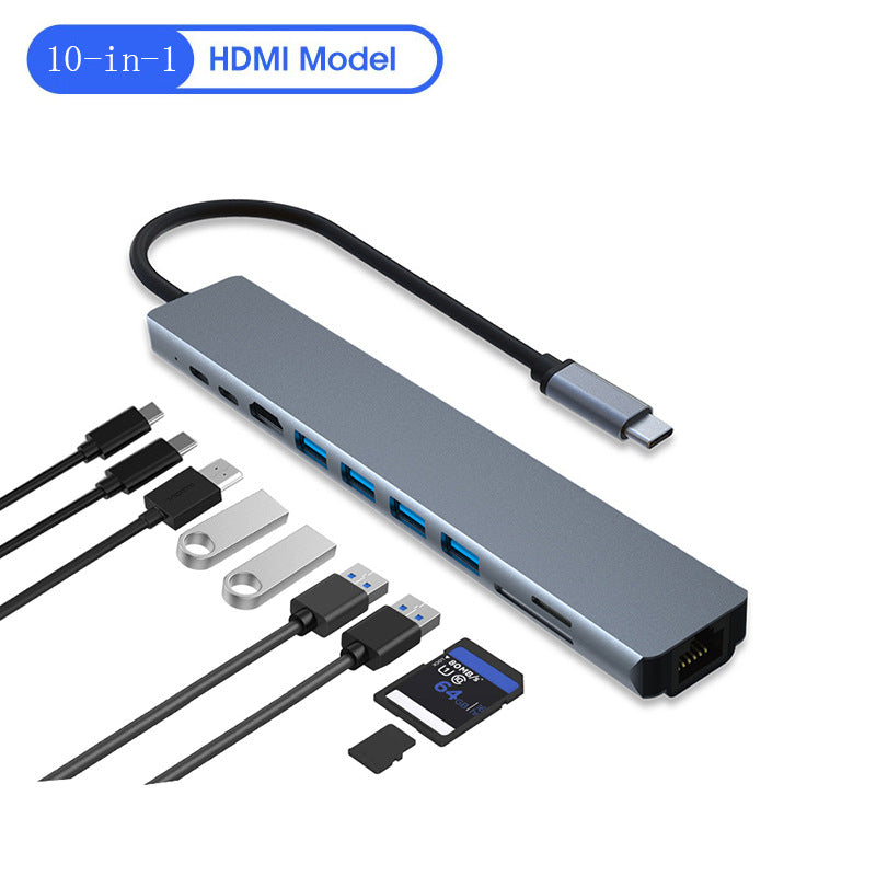 Ten in One Expansion Dock Type-C to HDMI 4K 100Mbps Ethernet Port Laptop Expansion Dock USB Hub