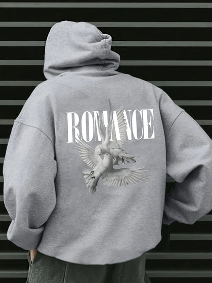 Men'S Casual Hooded Sweatshirt with "ROMANCE" Graphic Print - Loose Fit, Long Sleeve, Front Pocket, Perfect for Fall/Winter, Casual Wear Hoodie, |relaxed Fit Hoodie|front Pocket Hoodie, Sweater Hoodie