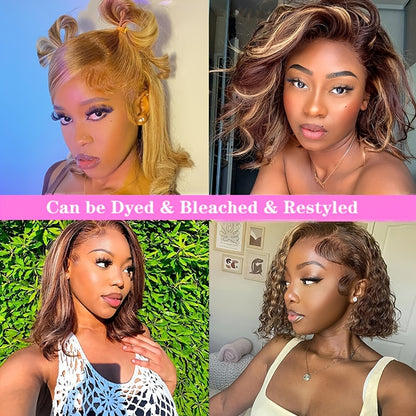 Highlight 4/27 Bob Wig Human Hair 13x4 Lace Front Wig Straight Hair Pre Plucked with Baby Hair 4/27 Honey Blonde Bob Wig for Women Glueless Straight Bob Wig 25.4 cm