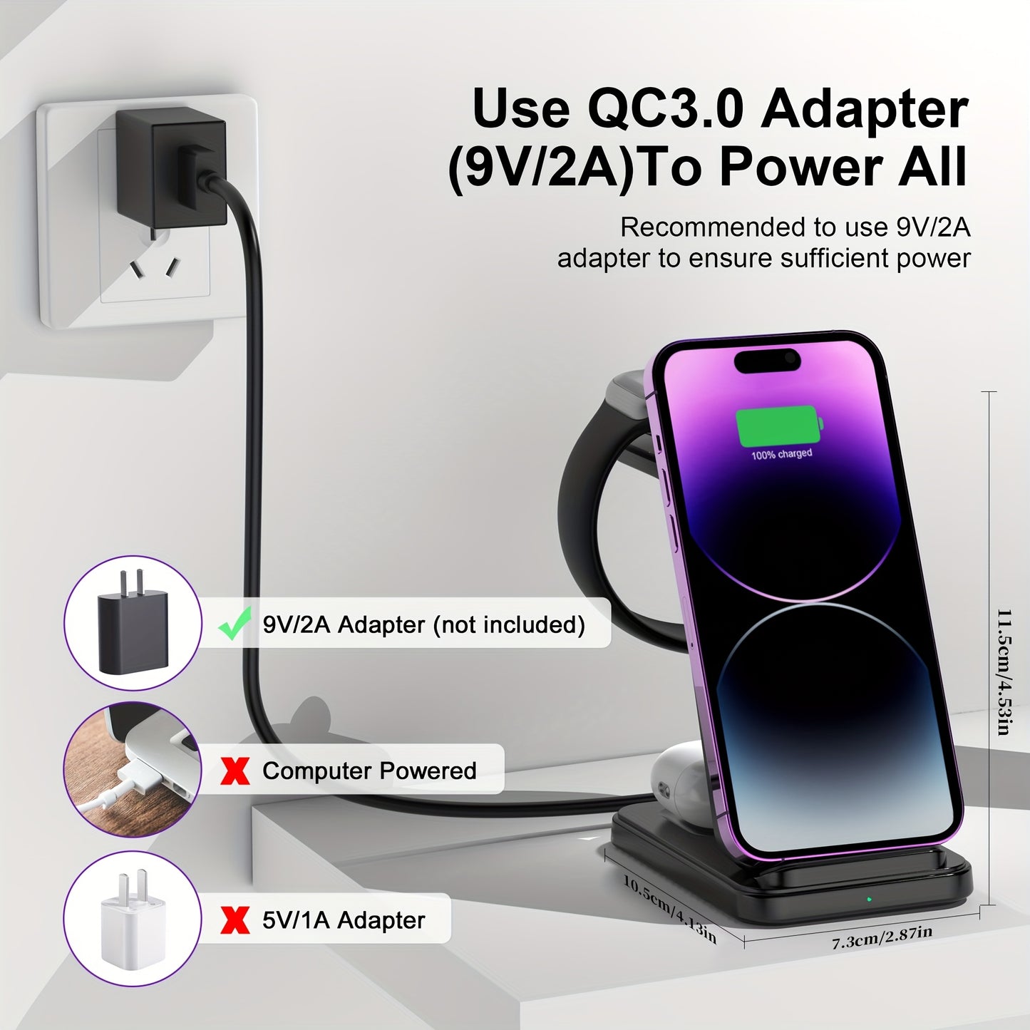 Wireless Charging Station Dock for iPhone 17 Pro Max/17 Pro/17/16/15/14/13/12/11/Pro/Max/Mini/XR/XS/X/8, 3in 1 Wireless Charger for iPhone 17 Air, for iWatch 11/10/9/8/7/6/5/4/3/2/SE/Ultra, Phone Stand for AirPods 4/3/2/Pro/P