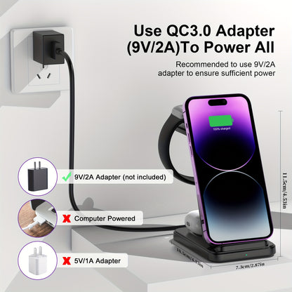 Wireless Charging Station Dock for iPhone 17 Pro Max/17 Pro/17/16/15/14/13/12/11/Pro/Max/Mini/XR/XS/X/8, 3in 1 Wireless Charger for iPhone 17 Air, for iWatch 11/10/9/8/7/6/5/4/3/2/SE/Ultra, Phone Stand for AirPods 4/3/2/Pro/P