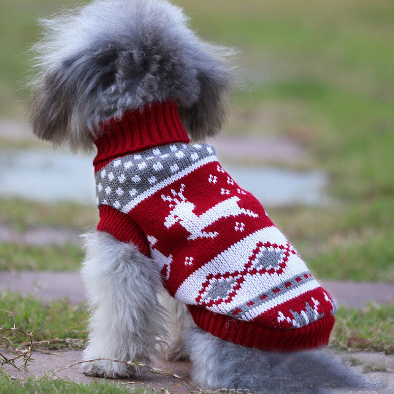 Christmas reindeer maple leaves snowflakes holiday pet clothes high necked knitted sweaters dog and cat clothing jackets