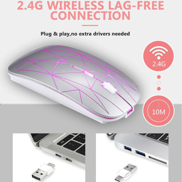 Suitable for Microsoft Surface Light up Silent Type c+USB Dual Interface Mouse Wireless Mouse