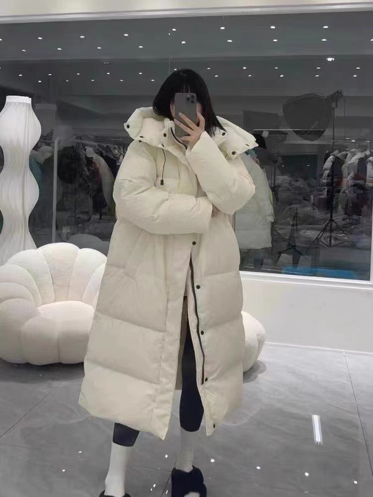 Winter Mid to Long Knee Cotton Jacket for Women Loose Hooded Large Down Cotton Jacket Thick Coat