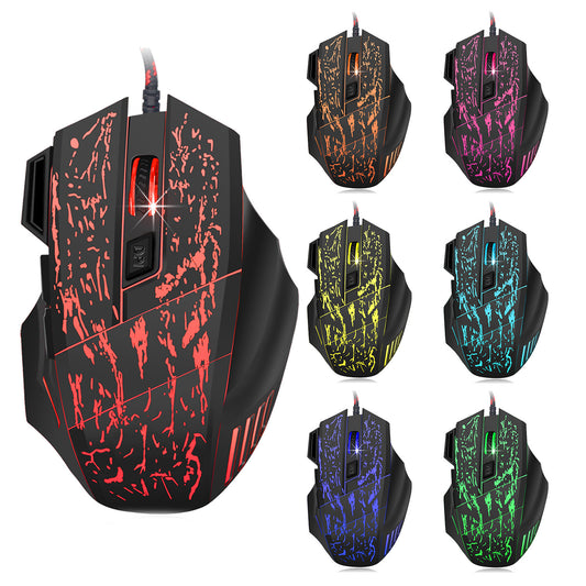 HXSJ Flow Crack Gaming Mouse Colorful Luminous MOUSE 7D Gaming Mouse