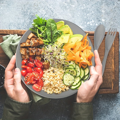 8/16pcs Grey Unbreakable High quality plastic Dinnerware Sets - Reusable, Lightweight, Microwave & Dishwasher Safe - 8pcs Plates, 4pcs Cups, 4pcs Bowls - for Camping, Picnics, RV, Dorm - Perfect Gift for Students & Outdoor En