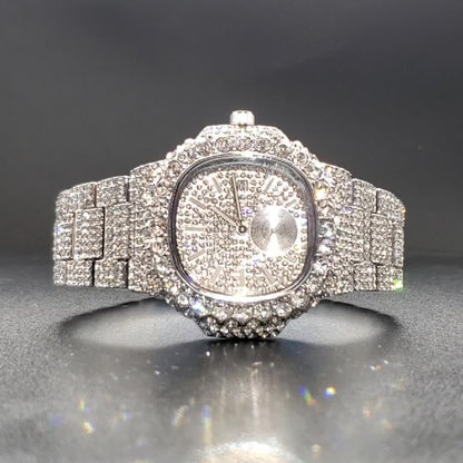 Gold Watch For Men Diamond Iced Out Hip Hop Stylish Quartz Watches For Male Double Dial Heavry Waterproof Wristwatches Summer In