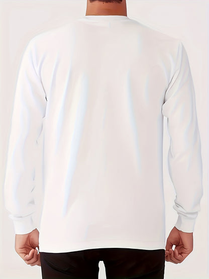 Men's Outdoor Casual Sports Long Sleeve T-Shirt - Crew Neck, Fleece-Lined Warm Base Layer for Autumn/Winter, Polyester and Spandex Blend, Machine Washable, Grappling, Wear On Body