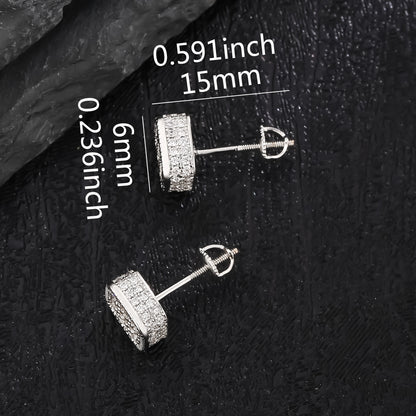 Golden Micro Pave Cubic Zircon Hip Hop Geometry Square Stud Earrings - Iced Out Bling Fashion Jewelry with Geometric Design, Square Shape, and Durable Construction - Perfect for Everyday Wear and Special Occasions