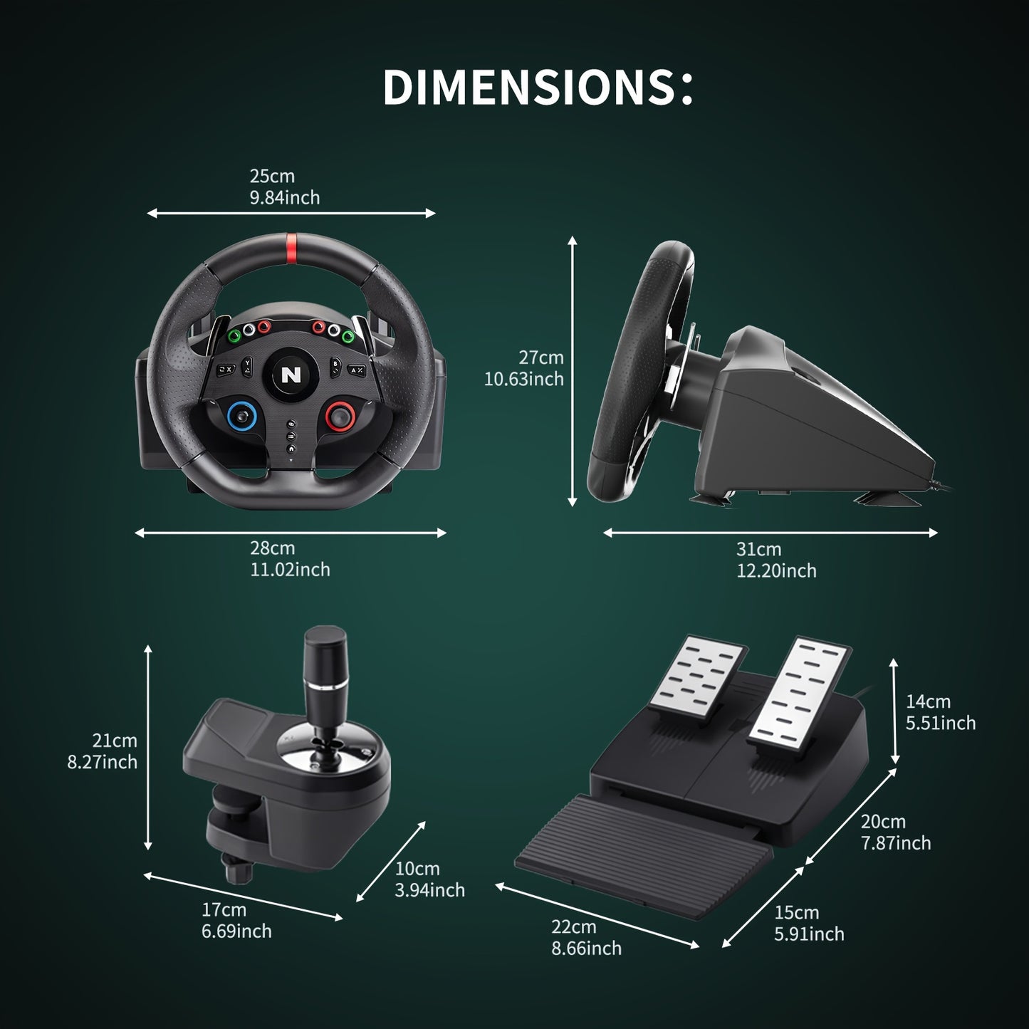 NiTHO Drive Pro ONE 10" Racing Wheel with Separate Shifter & Floor Pedals - 270° Zero Dead Zone, Ergonomic Design for PS4, Xbox, PC, Switch - Black Wheel with Red Ring, Immersive Driving Experience | Sleek Gaming Gear | Qual