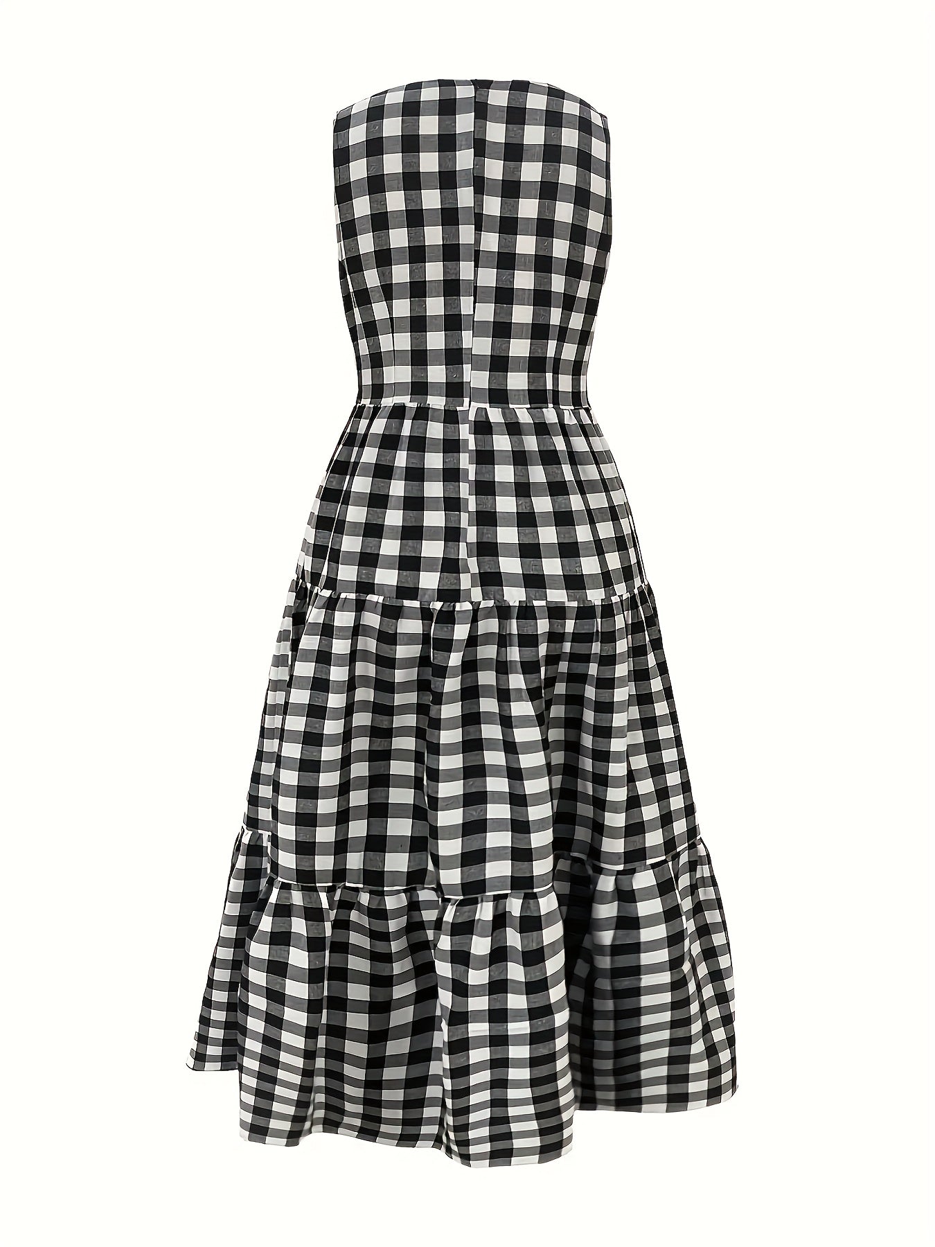 2025 New Summer Elegant Plaid Dress, Sleeveless Round Neck High Waist Multi-Layer Skirt, and Graceful, Casual Summer Wear for Vacation and Dates