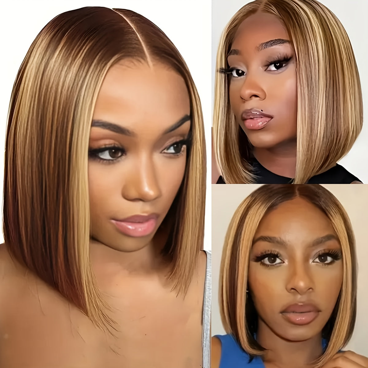 Short Bob Wig for Women & - Natural-Looking Body Wave Synthetic Hair with Golden Brown/Blonde/Beige/Brunette Ombre, Heat-Resistant Fiber & Breathable Mesh Cap, Middle Part Short Cut Wig for Daily Wear, Suits All Beige Tones &