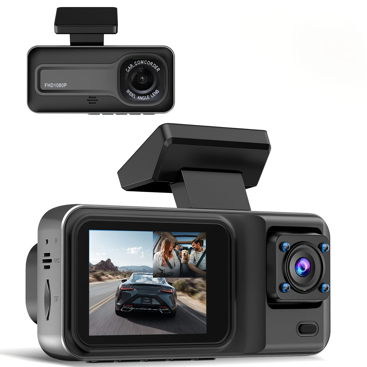 Car Dashcam with Dual Lens 1080P+720P HD Night Vision, WDR, Motion Detection, 140° Wide-Angle, Loop Recording, Parking Monitoring, Optional 32GB Card