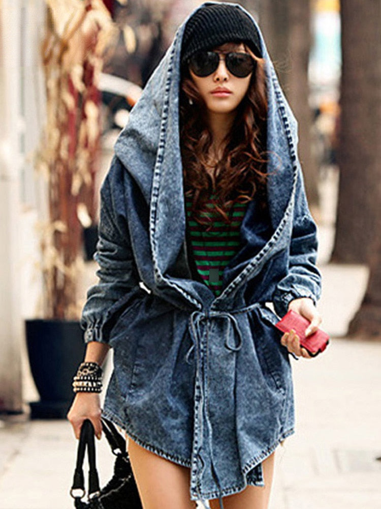 New Girl's Denim Jackets Oversized Hoodie Hooded Outerwear Jean Wind Jacket Fashion Design Denim Women Coat