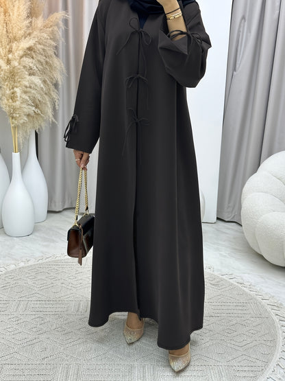 /Unisex Black Abaya Robe - Full-Length Islamic Dress with Adjustable Lace-Up Hooded Collar, Long Sleeve Traditional Muslim Gown for Hajj, Ramadan & Daily Wear - Machine Washable Loose Fit (No Stretch)