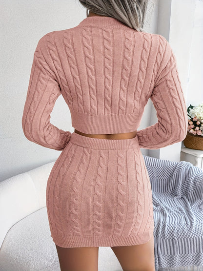 2022 Autumn/Winter European And American Casual Twisted Crop Sweater And Bodycon Knitted Skirt Set