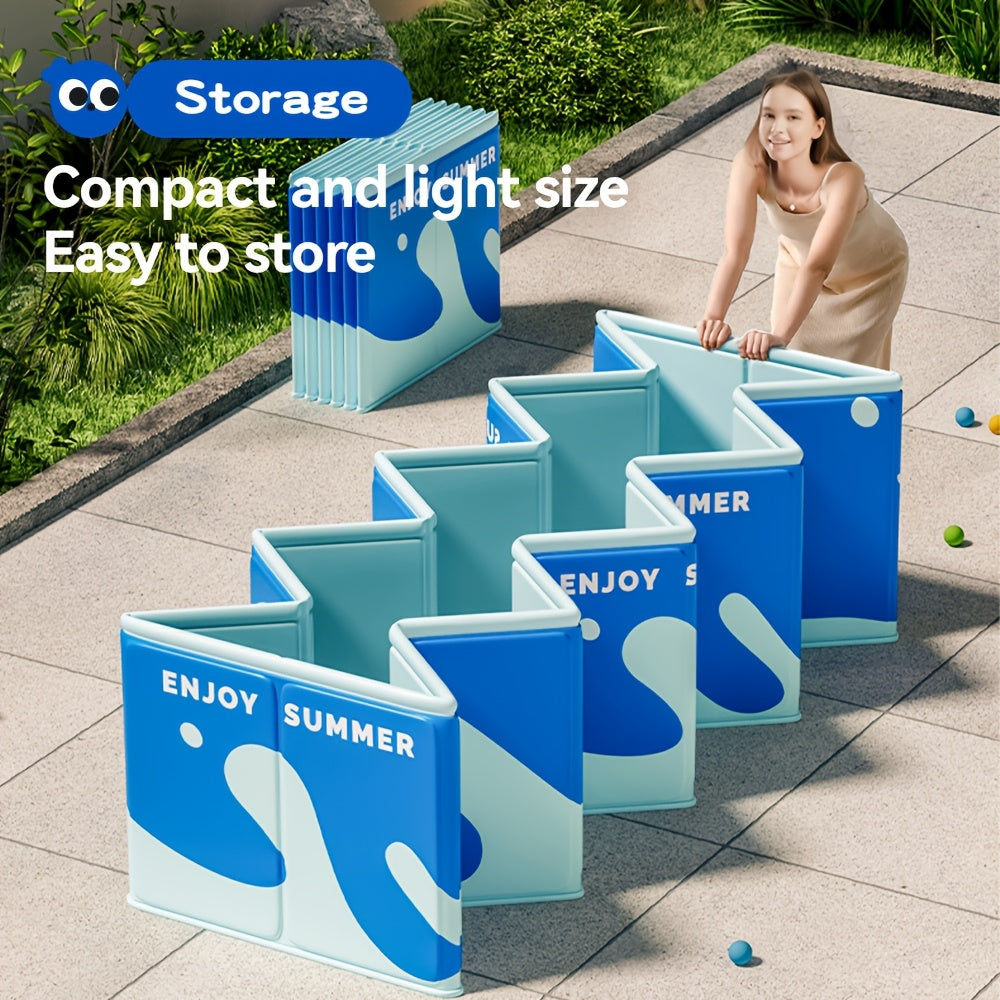 Quick Setup Foldable Rectangular PVC Inflatable Swimming Pool with Blue Wave Design & Safety Fence - Heavy-Duty Scratch-Resistant Construction, Manual Drain System, Smooth Surface for Outdoor/Indoor Use - Ideal for Parties, M