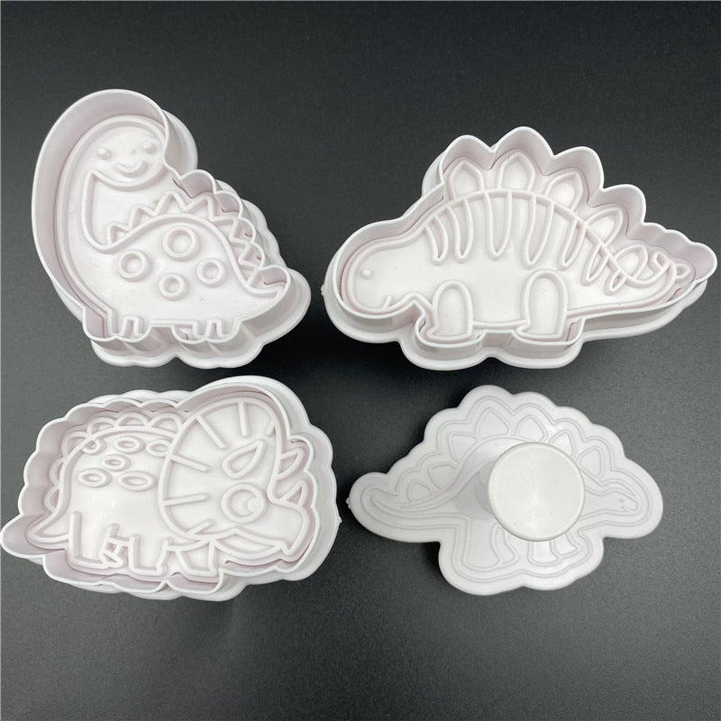 4Pcs/Set Dinosaur Plastic Decorative Biscuit Mold DIY Kitchen Cake Decorating Tools Cookie Cutter Stamp Fondant Embosser Die