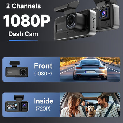 Car Dashcam with Dual Lens 1080P+720P HD Night Vision, WDR, Motion Detection, 140° Wide-Angle, Loop Recording, Parking Monitoring, Optional 32GB Card