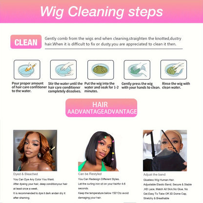 WEAR GO Glueless Wigs 100% Human Hair Pre-Plucked Pre-Cut Water Wave Bob Wig with 4x4 Lace Closure - No Glue Needed, Natural Look for Women, Short Curly Hairstyle, Easy to Style & Maintain, Short Hair Wig